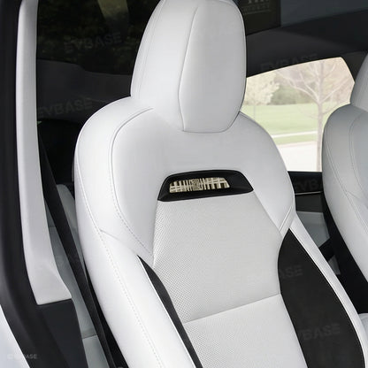 Model Y Juniper Seat Covers Plaid Sports Style Seat Protector Nappa Leather Full Set Airbag Compatible