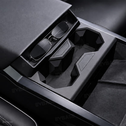 Cybertruck Center Console Cup Holder Insert 2.0 Silicone Cup Holder Drink Organizer with Glasses Holder