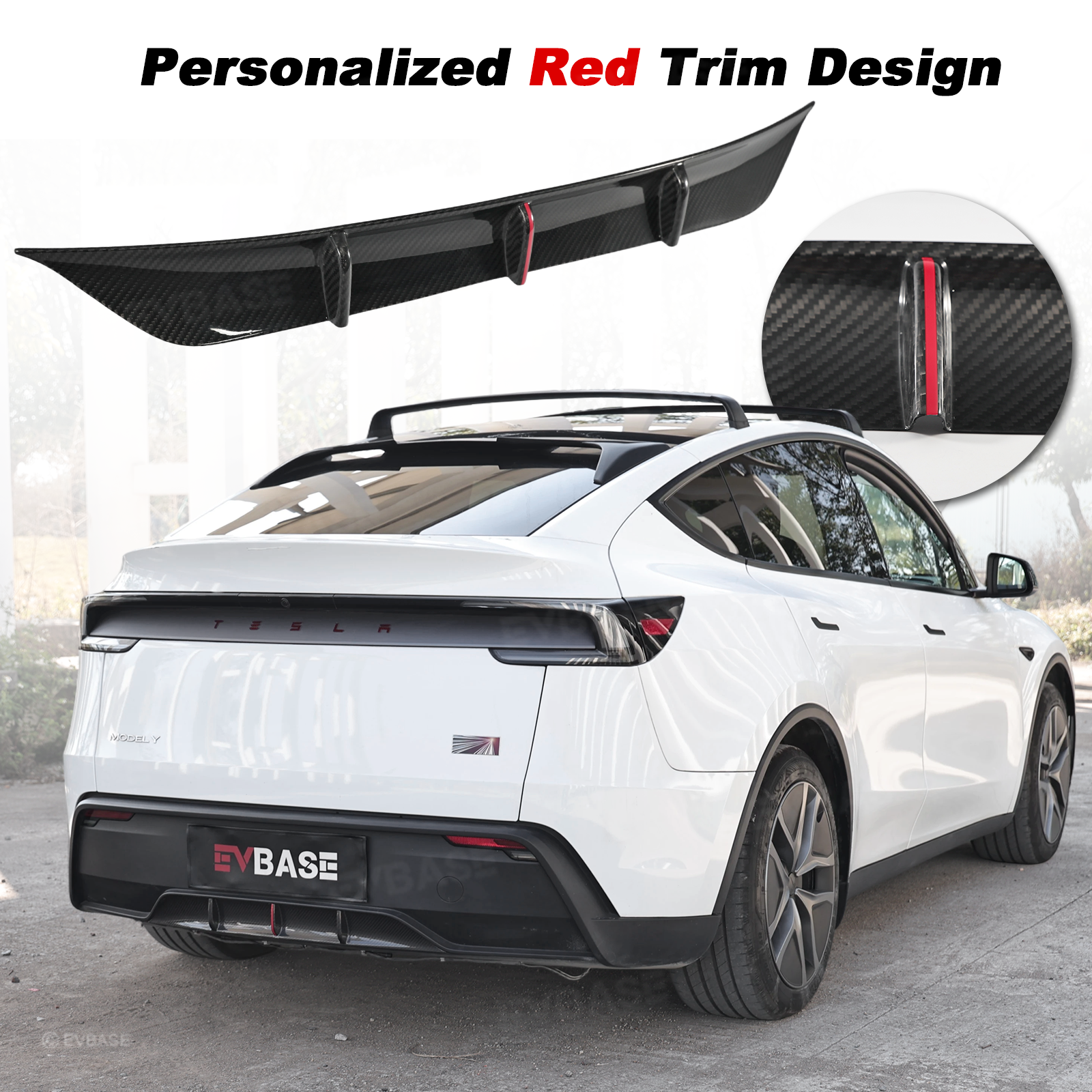 Model Y Juniper Rear Diffuser Real Carbon Fiber Bumper Lip Sport Style Red Trim for Tesla
