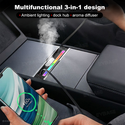 Model Y Juniper/ 3 Highland Center Console USB Hub Charging Docking Station RGB Ambient Lighting Music Sync with Retractable Charging Cables
