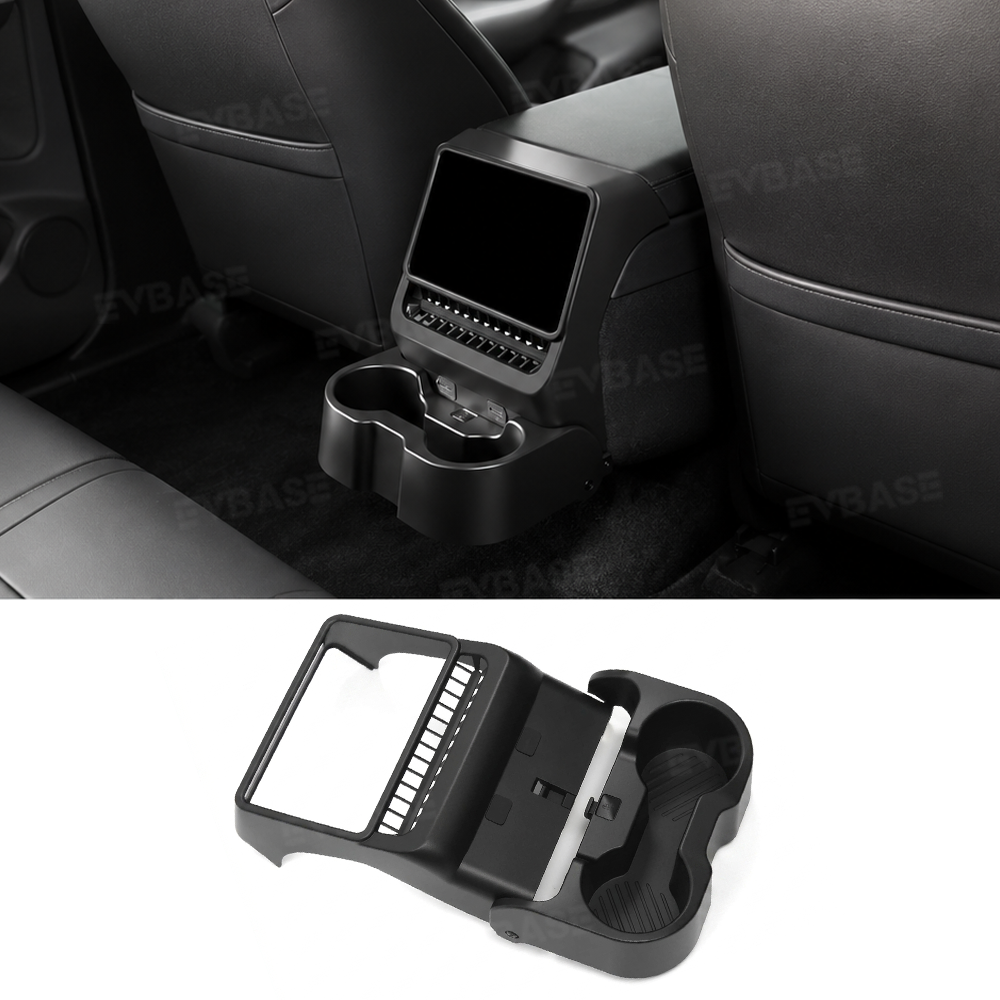 Model Y Juniper/ 3 Highland Backseat Screen Display Overlay with Hidden Folding Cup Holder