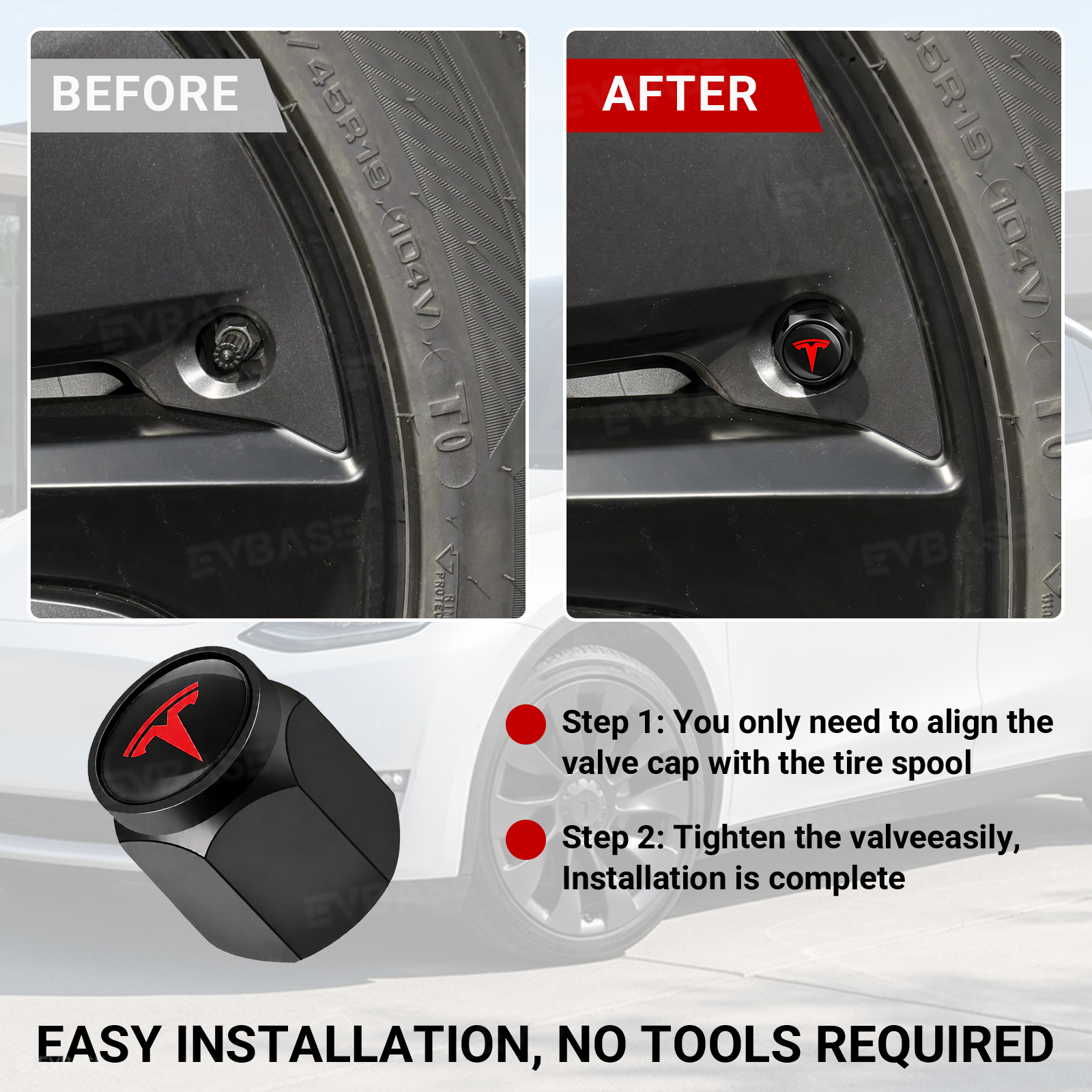 Model Y Juniper Tire Valve Stem Caps Red/Black Leakproof Aluminum Alloy Tire Air Caps Rustproof Metal Valve Covers with Rubber Seal for Model Y/3/S/X/Cybertruck