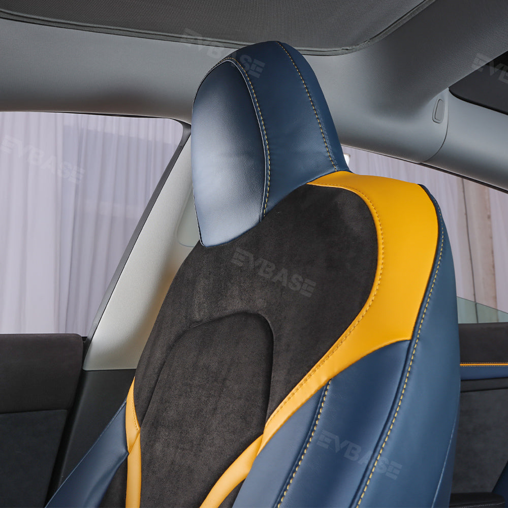 Model 3 Y Seat Covers All-Inclusive Seat Protector Full Set Black & Blue & Yellow for Tesla