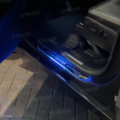 Cybertruck Illuminated Door Sill Protectors With Cyberbeast Graffiti Logo Welcome Pedal Plates LED Lights for Tesla