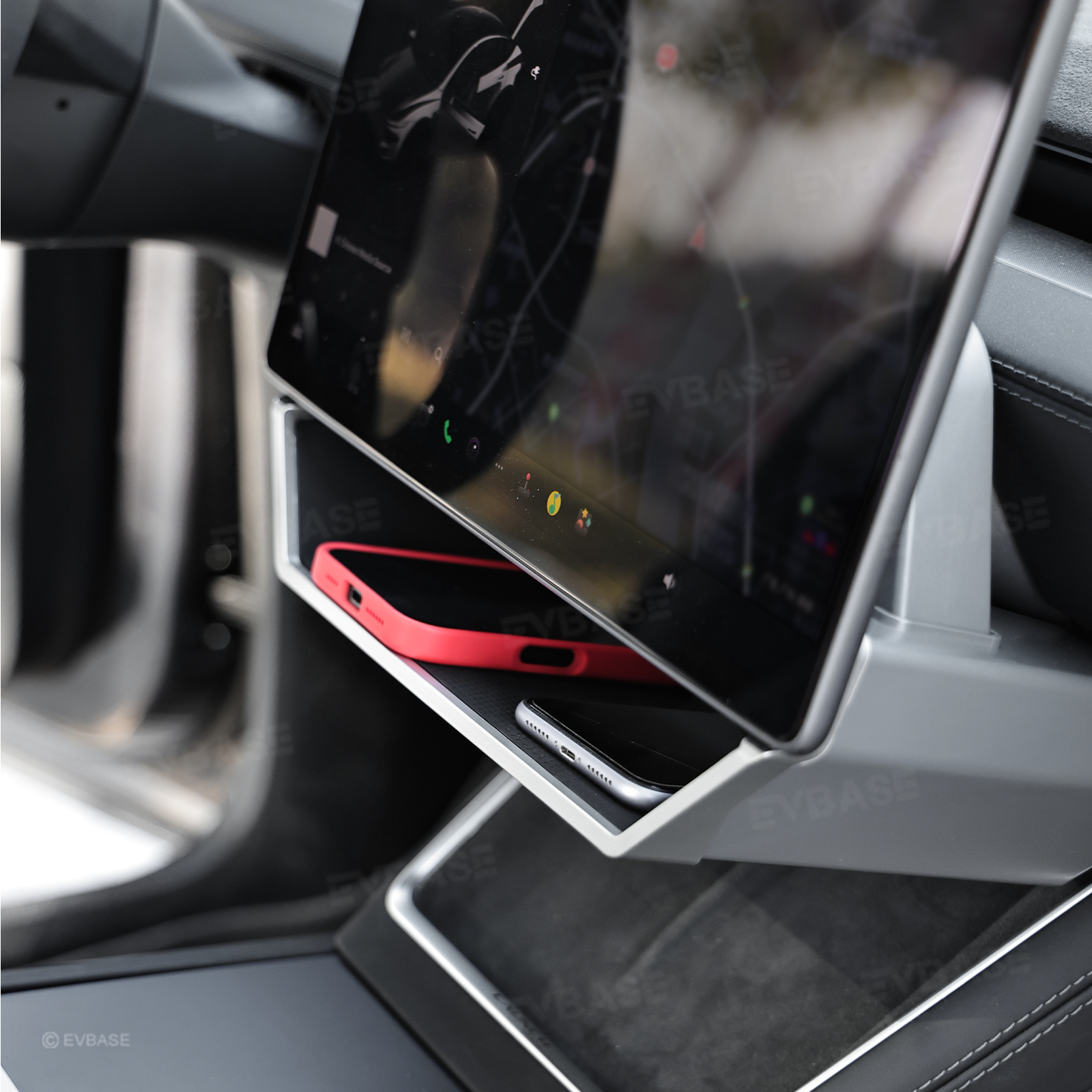 Model Y Juniper/ 3 Highland Under Screen Storage Organizer Cyberpunk Style Center Console Organizer Tray with Anti-Slip Silicone Pad