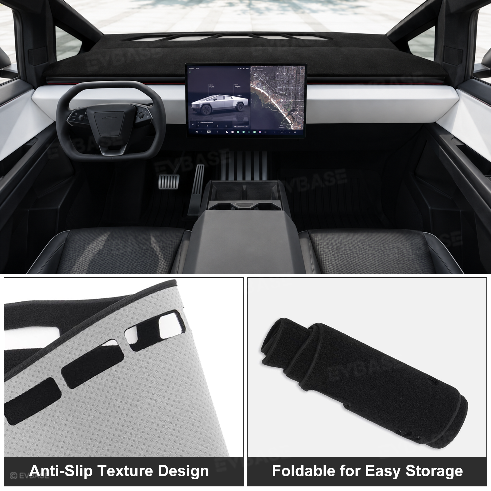 Cybertruck Dash Cover Anti-Glare Sun Protection Suede Dashboard Mat