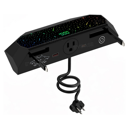 Cybertruck Center Console Multi-Port USB Charging Hub 2.0 with Retractable Cables & 110V AC Outlet (30W PD/QC3.0 Fast Phone Charge)