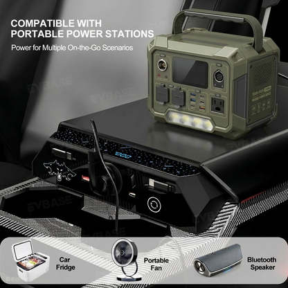 Cybertruck Center Console Multi-Port USB Charging Hub 2.0 with Retractable Cables & 110V AC Outlet (30W PD/QC3.0 Fast Phone Charge)