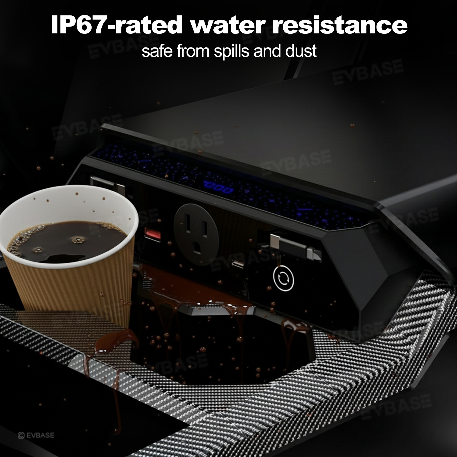 Cybertruck Center Console Multi-Port USB Charging Hub 2.0 with Retractable Cables & 110V AC Outlet (30W PD/QC3.0 Fast Phone Charge)