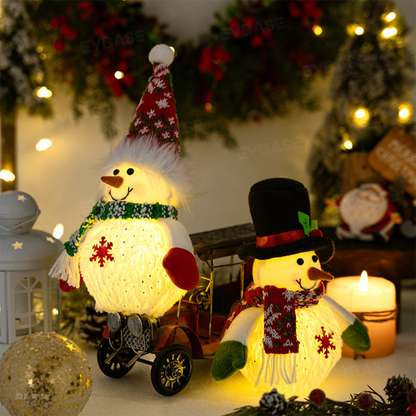 Christmas Snowman Lighted Plush Snowmen Figurines Adorable Tiny Model Xmas Interior Decor for Tesla