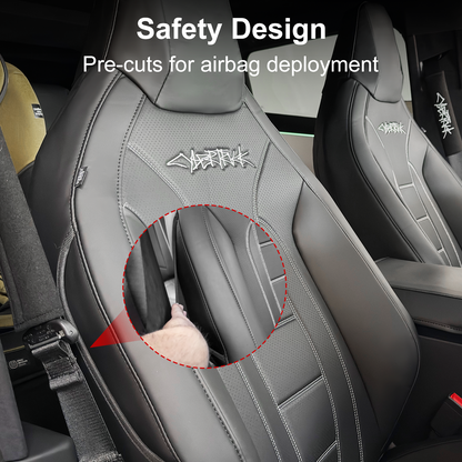 Cybertruck Black Seat Covers Full Coverage Seat Protector NAPPA Leather With Cybertruck LOGO For Tesla
