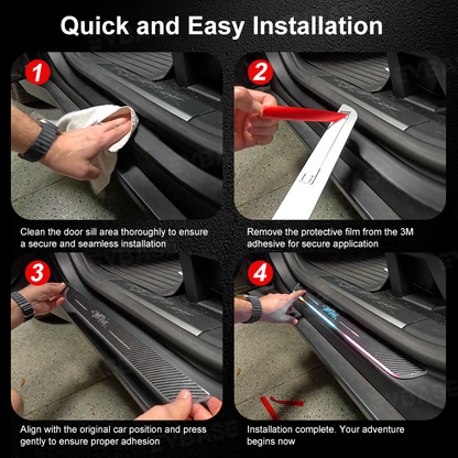 Tesla Cybertruck Door Sill Protector LED Trim Plates Welcome Pedals Carbon Fiber Pattern With Cybertruck Graffiti / Cyberbeast Logo
