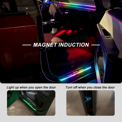 Tesla Cybertruck Door Sill Protector LED Trim Plates Welcome Pedals Carbon Fiber Pattern With Cybertruck Graffiti / Cyberbeast Logo