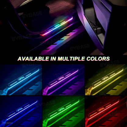 Tesla Cybertruck Door Sill Protector LED Trim Plates Welcome Pedals Carbon Fiber Pattern With Cybertruck Graffiti / Cyberbeast Logo