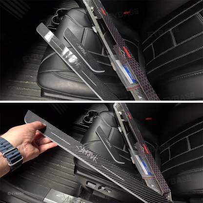 Tesla Cybertruck Door Sill Protector LED Trim Plates Welcome Pedals Carbon Fiber Pattern With Cybertruck Graffiti / Cyberbeast Logo
