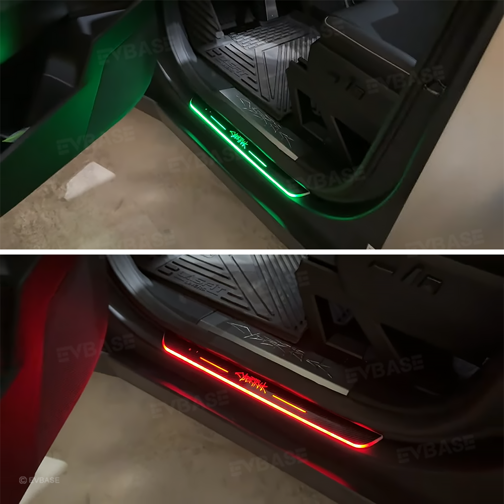 Tesla Cybertruck Door Sill Protector LED Trim Plates Welcome Pedals Carbon Fiber Pattern With Cybertruck Graffiti / Cyberbeast Logo