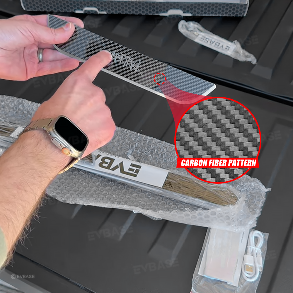 Tesla Cybertruck Door Sill Protector LED Trim Plates Welcome Pedals Carbon Fiber Pattern With Cybertruck Graffiti / Cyberbeast Logo