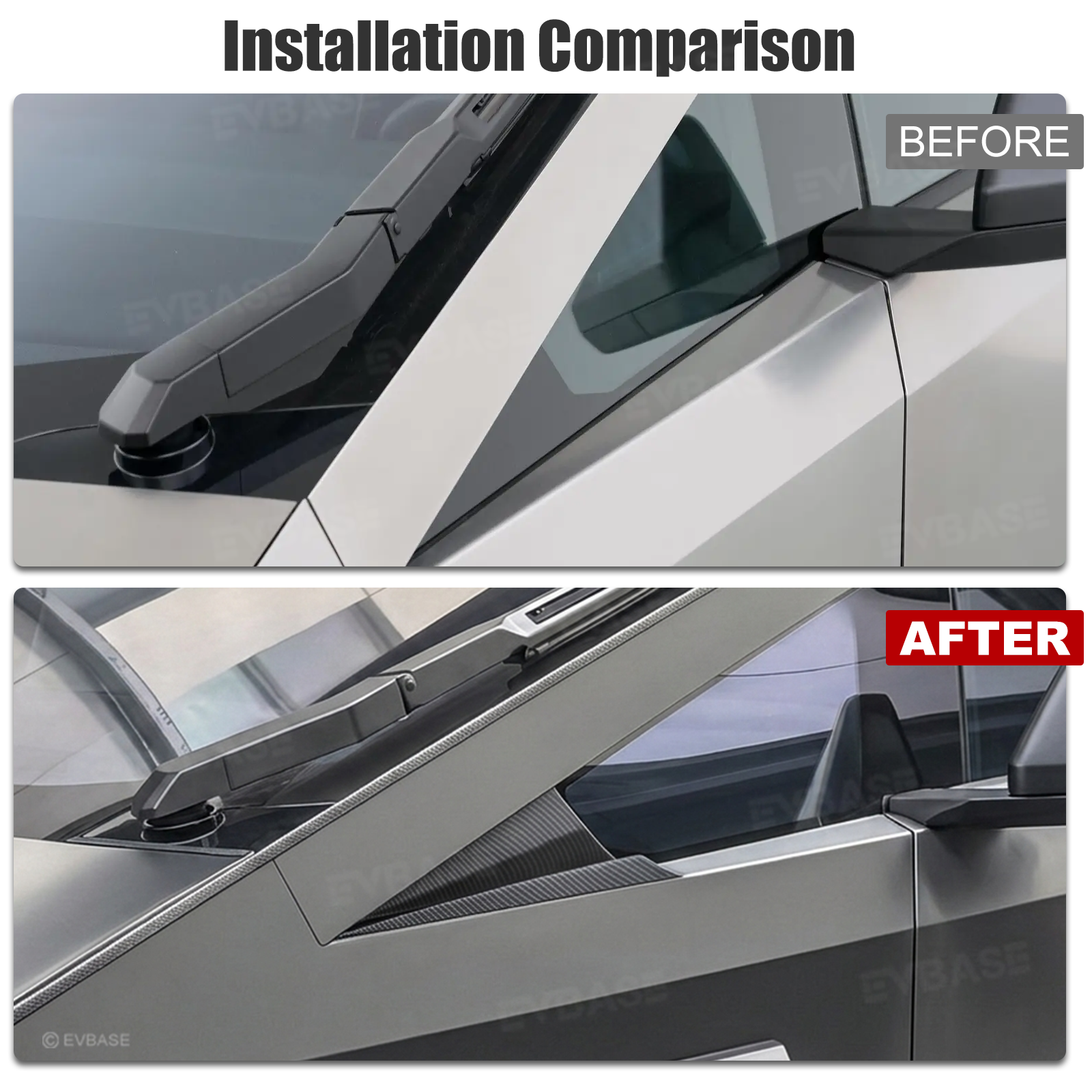 Cybertruck Exterior Front Corner Window Overlay ABS Carbon Fiber Sporty Style A-Pillar Cover