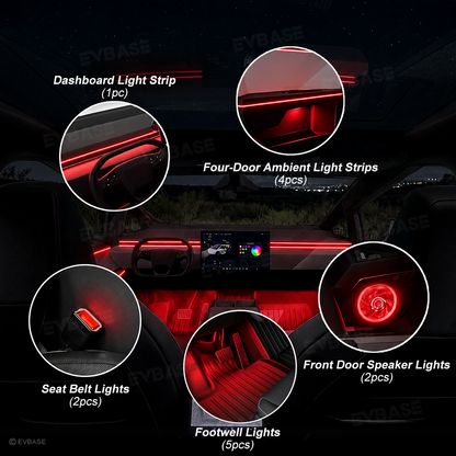 Cybertruck Interior Ambient Lighting Kit RGB Streamer Lights LED Interior Light Strips Multi-Zone Lighting Upgrade System with Factory Screen Control