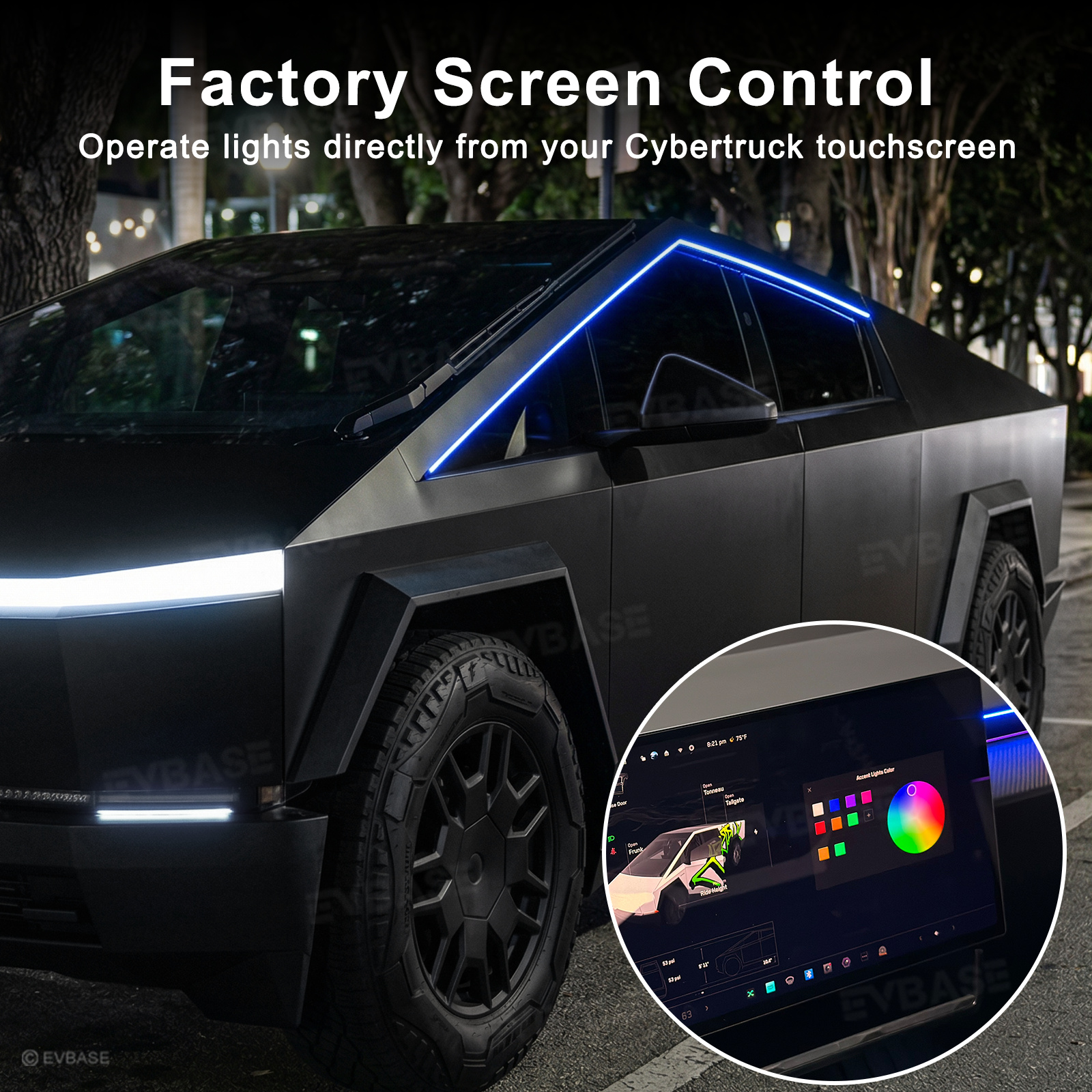 Cybertruck LED Lights Exterior Window Trim RGB Ambient Lighting Kit with OEM Screen Control / Smart App Control