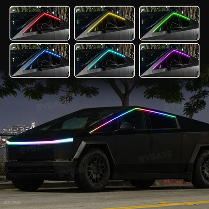 Cybertruck LED Lights Exterior Window Trim RGB Ambient Lighting Kit with OEM Screen Control / Smart App Control