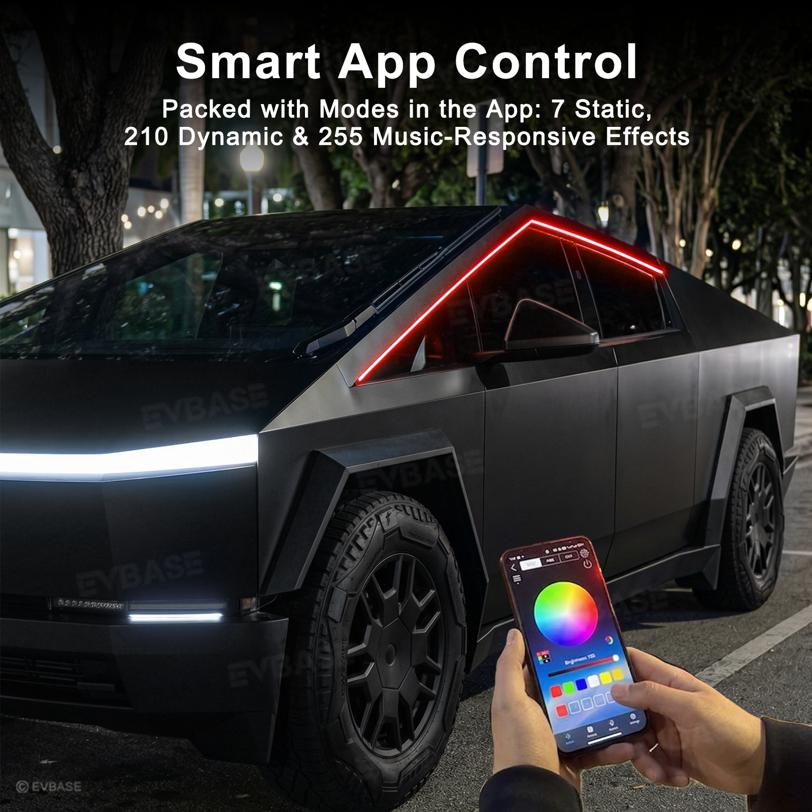 Cybertruck LED Lights Exterior Window Trim RGB Ambient Lighting Kit with OEM Screen Control / Smart App Control