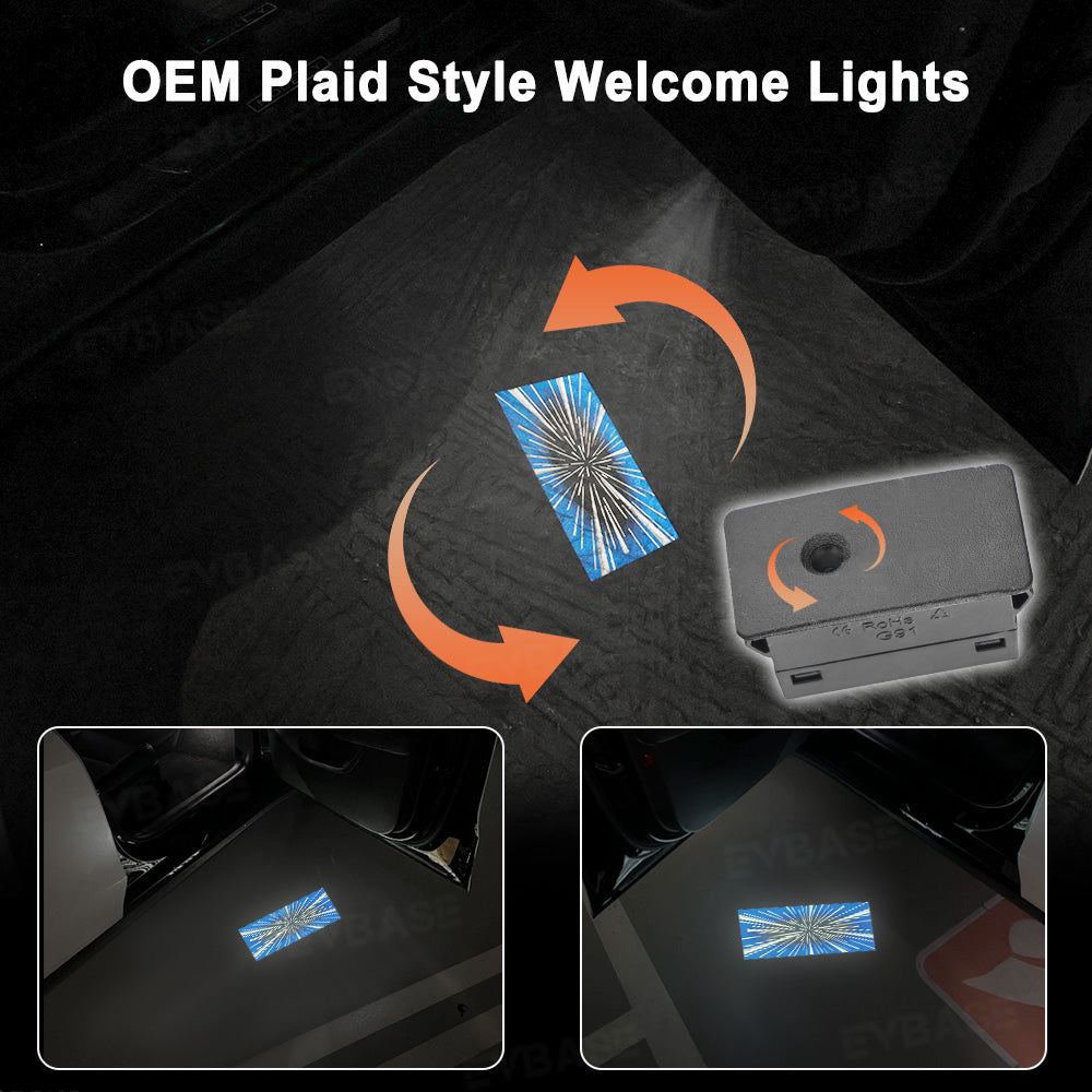 Door Plaid Projector Lights for Tesla Model 3/Y Ultra-Bright OEM Style Puddle Lights 