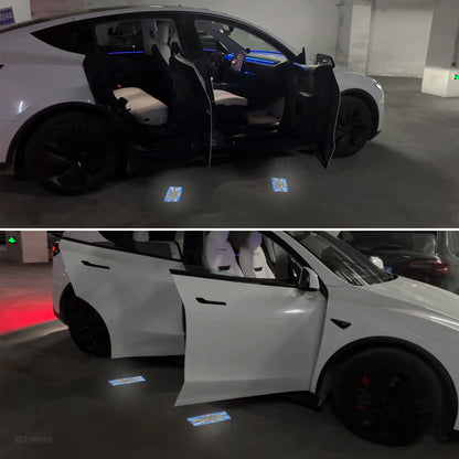 Door Plaid Projector Lights for Tesla Model 3/Y Ultra-Bright OEM Style Puddle Lights 