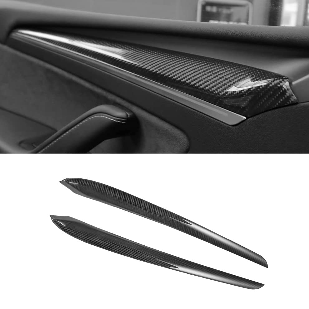 Model 3 Y Front Door Trim Cover for Tesla Real Carbon Fiber Glossy Interior Accessories