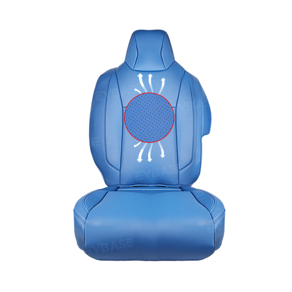 EVBASE Leather Seat Cover For Tesla Cybertruck Blue Bamboo Charcoal Leather Full Coverage Seat Protector