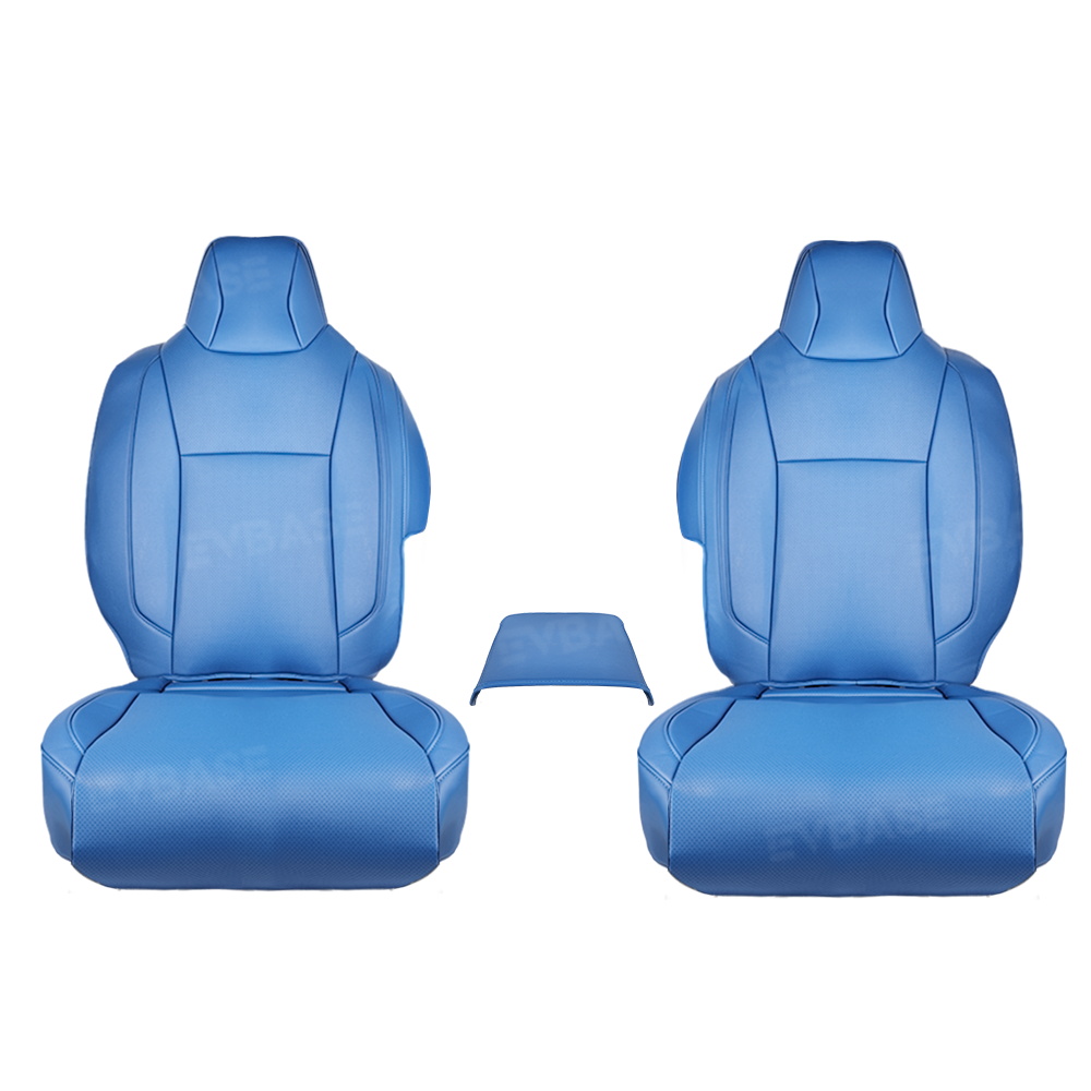 EVBASE Leather Seat Cover For Tesla Cybertruck Blue Bamboo Charcoal Leather Full Coverage Seat Protector