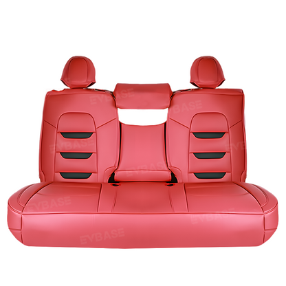 EVBASE Leather Seat Cover For Tesla Model Y Juniper Red Leather & Black Suede Full Coverage Seat Protector