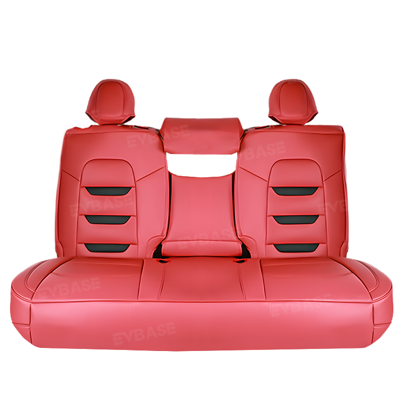 EVBASE Leather Seat Cover For Tesla Model Y Juniper Red Leather & Black Suede Full Coverage Seat Protector