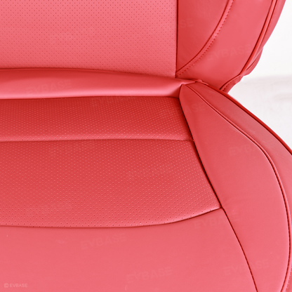 EVBASE Leather Seat Cover For Tesla Model Y Juniper Red Leather & Black Suede Full Coverage Seat Protector