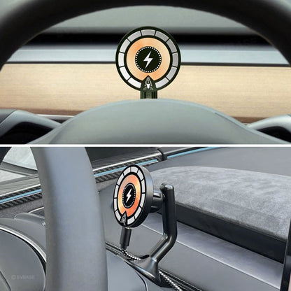 EVBASE Wireless Charging Phone Mount MagSafe Magnetic Phone Holder Behind Steering Wheel For Tesla Model 3 Y 3 Highland