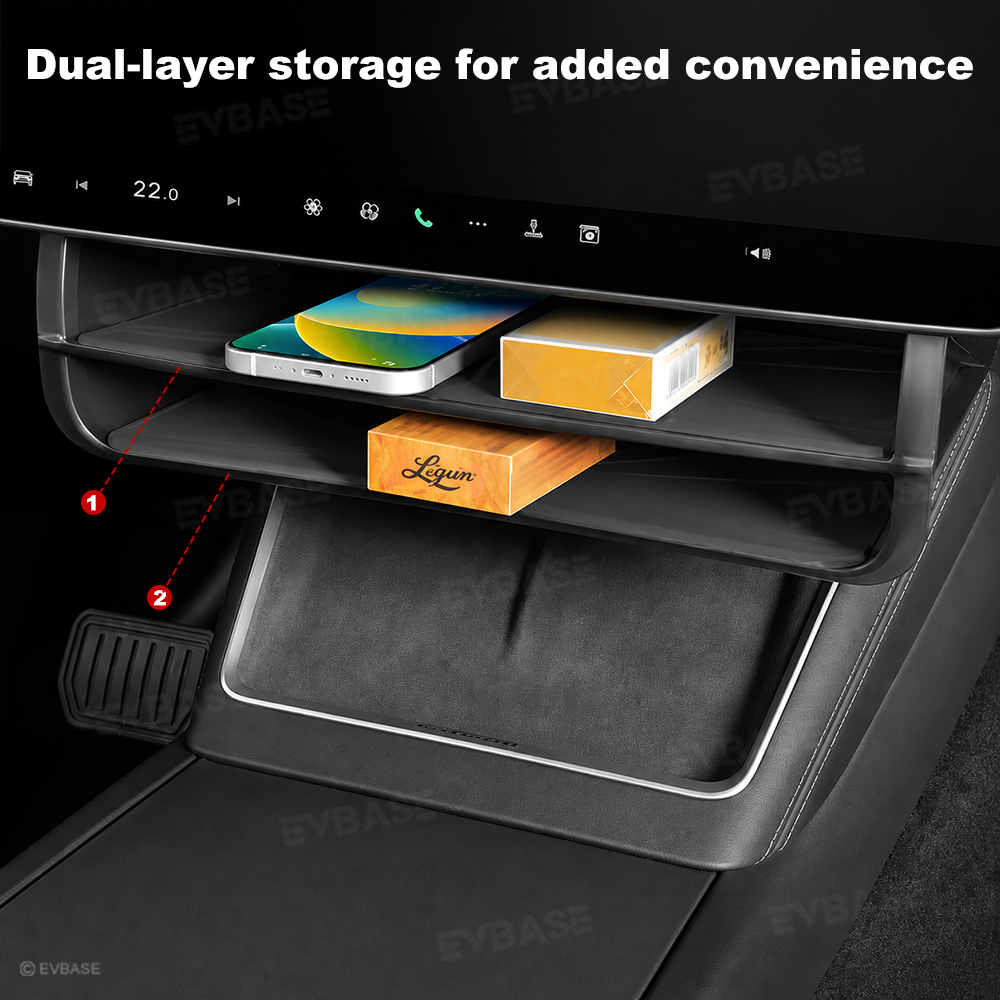 Model Y Juniper/ 3 Highland Under Screen Storage Organizer Dual-Layer Tray with Smart LED Light