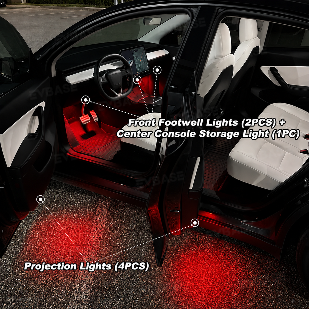 Model Y Juniper/ 3 Highland Projection Lights & Footwell Lights & Center Console Ambient Lighting with Factory Screen Control
