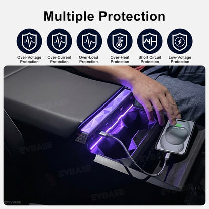 Cybertruck Center Console Multi-Port USB Charger Hub 3.0 with Retractable Cables & 110V AC Outlet Ambient Lighting Power Hub