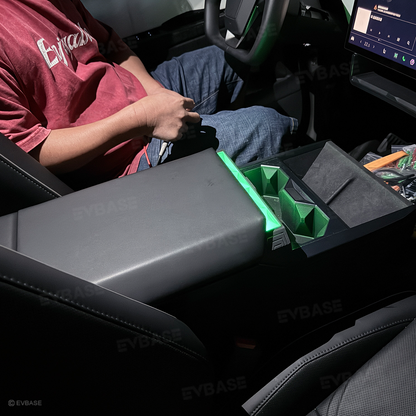 Cybertruck Center Console Multi-Port USB Charger Hub 3.0 with Retractable Cables & 110V AC Outlet Ambient Lighting Power Hub