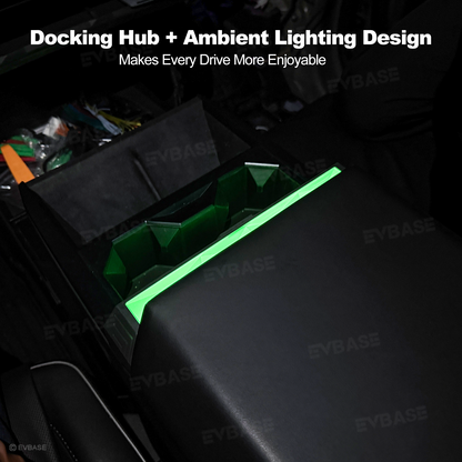 Cybertruck Center Console Multi-Port USB Charger Hub 3.0 with Retractable Cables & 110V AC Outlet Ambient Lighting Power Hub