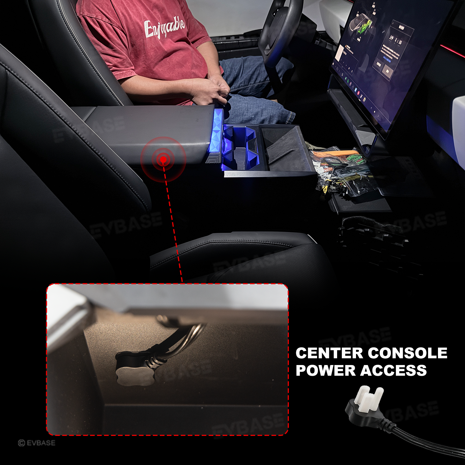 Cybertruck Center Console Multi-Port USB Charger Hub 3.0 with Retractable Cables & 110V AC Outlet Ambient Lighting Power Hub