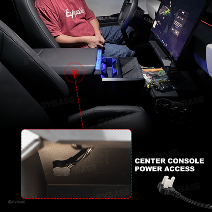 Cybertruck Center Console Multi-Port USB Charger Hub 3.0 with Retractable Cables & 110V AC Outlet Ambient Lighting Power Hub