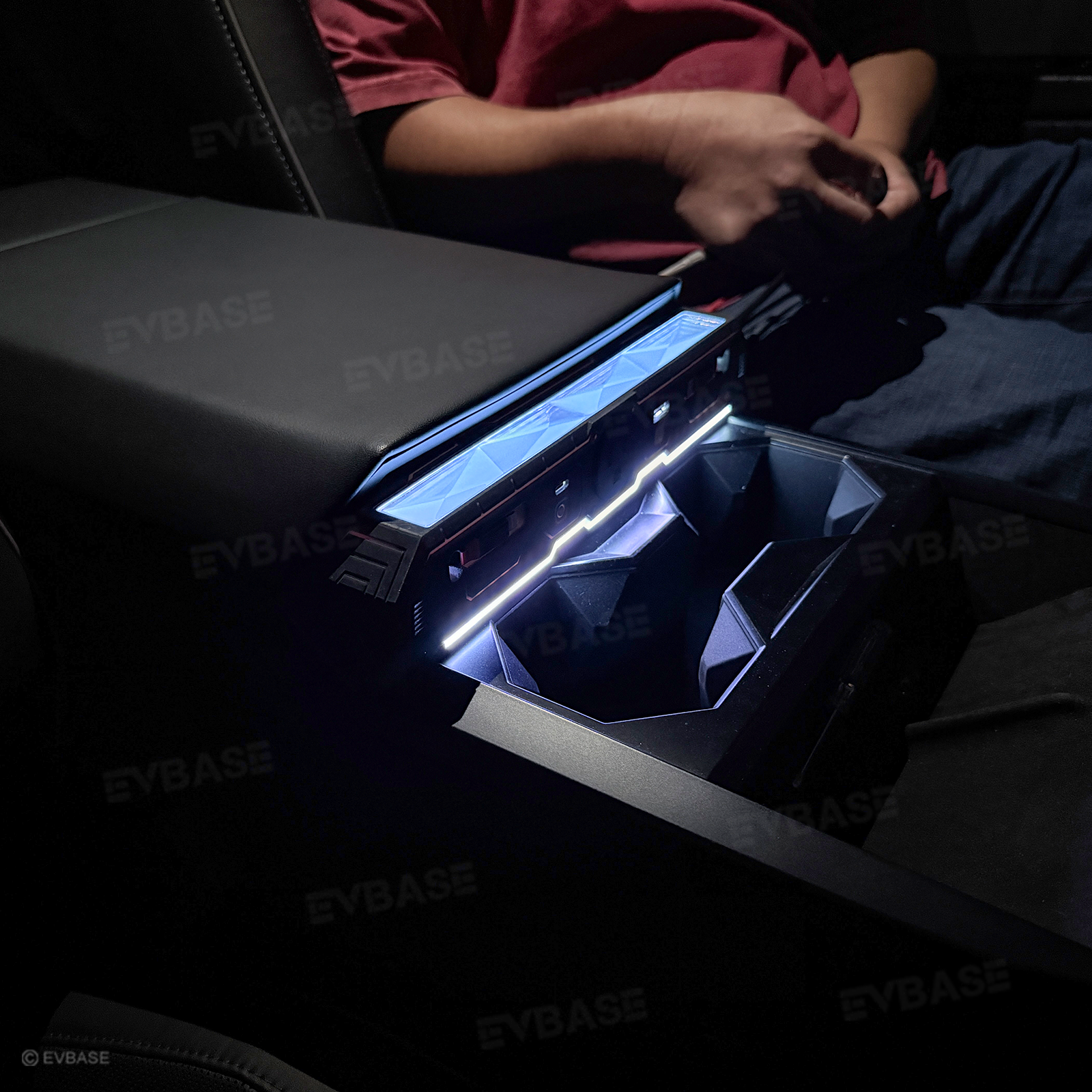 Cybertruck Center Console Multi-Port USB Charger Hub 3.0 with Retractable Cables & 110V AC Outlet Ambient Lighting Power Hub