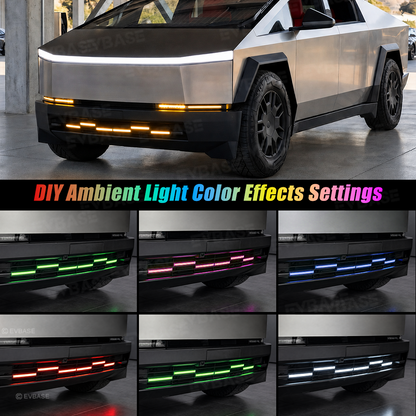 Cybertruck Front Bumper Insert RGB LED Off-Road Light Bar Auxiliary Lighting Upgrade 2.0 with Factory Screen Control