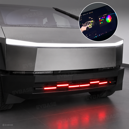 Cybertruck Front Bumper Insert RGB LED Off-Road Light Bar Auxiliary Lighting Upgrade 2.0 with Factory Screen Control