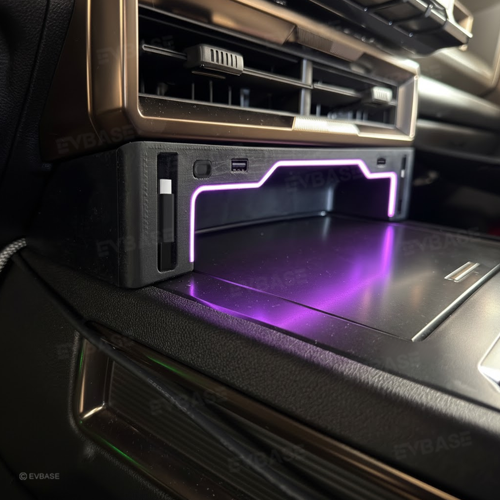 Hummer EV USB Hub Center Console Adapter Docking Station with Retractable Charging Cables RGB LED Ambient Lighting