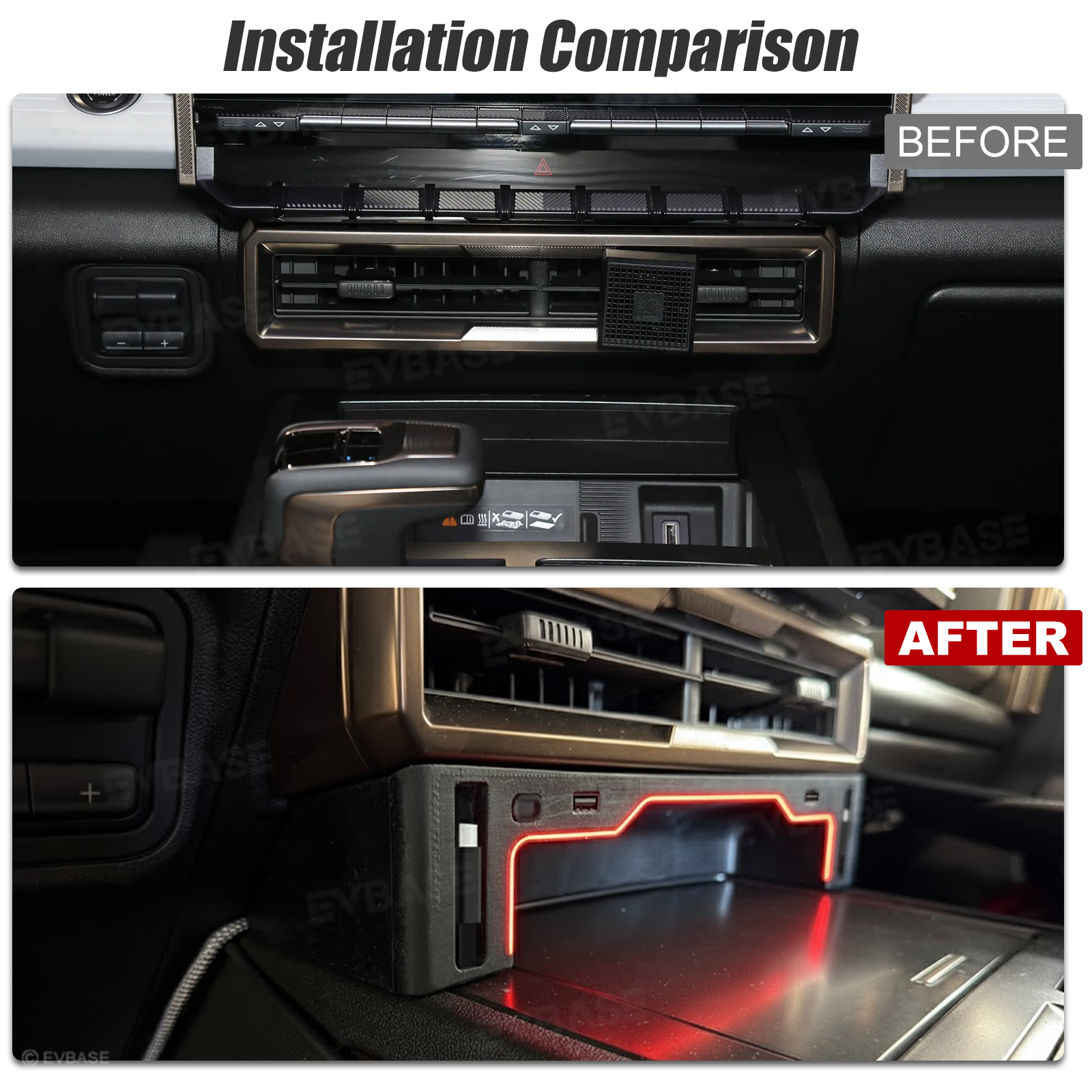 Hummer EV USB Hub Center Console Adapter Docking Station with Retractable Charging Cables RGB LED Ambient Lighting