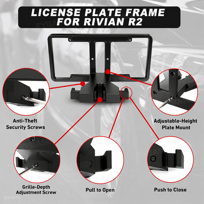 License Plate Frame for Rivian R2 Front License Plate Mount No-Drill Aluminum Holder