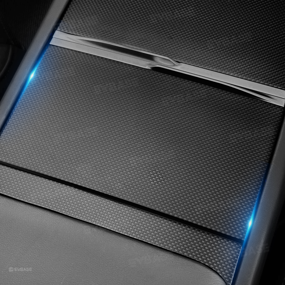 Model 3 Highland Center Console Carbon Fiber Wrap With Performance Style Plain Weave Center Console Overlay