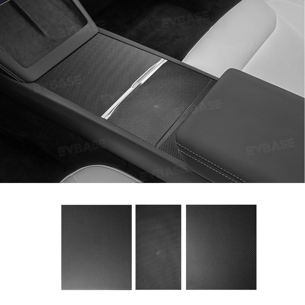 Model 3 Highland Center Console Carbon Fiber Wrap With Performance Style Plain Weave Center Console Overlay